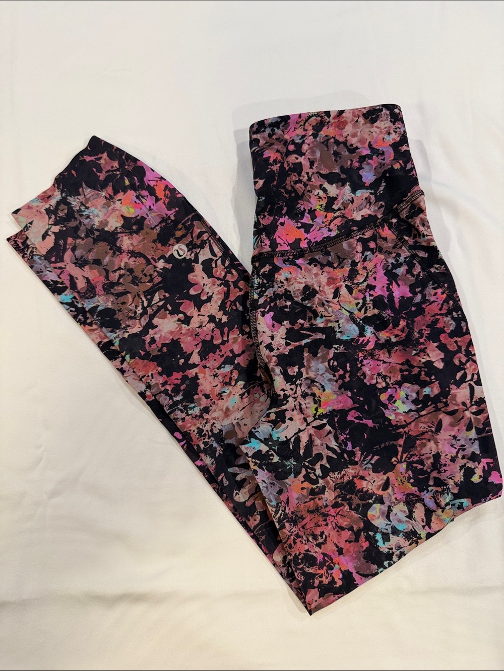 lululemon athletica Black with Pink and Purple Floral Leggings